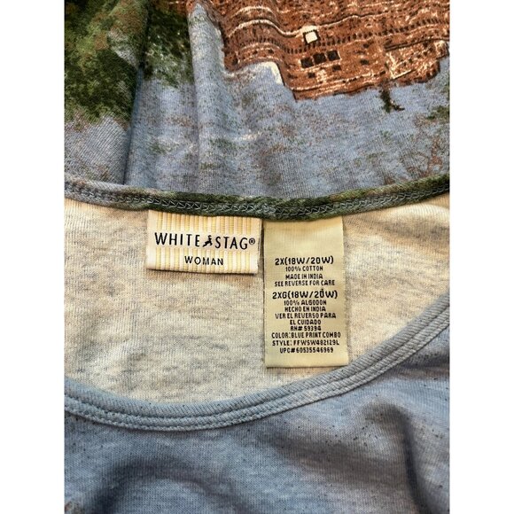 White Stag Womens Top Size 2X (18W/20W) Blue & Green Scenic View Print Art - Picture 6 of 7